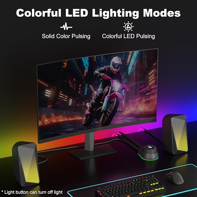 SOULION C30 Bluetooth Computer Speakers, USB Powered & 3.5 mm AUX PC Speakers with Easy-Control Pod, Gaming Speakers with Pulsing & LED Flame Lights for Monitor Laotop Desktop, Black