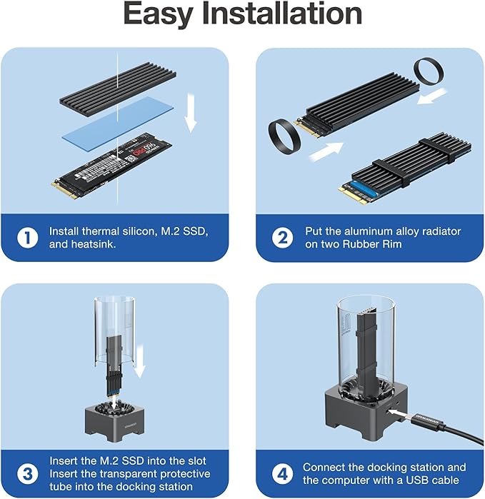 GRAUGEAR M.2 NVMe SATA PCIe SSD Enclosure Adapter Docking Station with Cooling Fan, USB3.2 Gen2 10Gbps M.2 SSD External Case USB C, Support UASP and Trim, M2 NVMe NGFF M Key B+M Key, RTL9210B Chipset