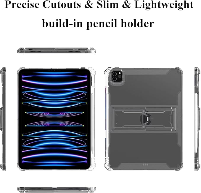 Clear Stand Case for iPad Pro 12.9 Inch 6th/5th/4th/3rd Generation (2022/2021/2020/2018) with Pencil Stylus Pen Holder/Kickstand Soft TPU Back Transparent Shockproof Lightweight Cover, Clear