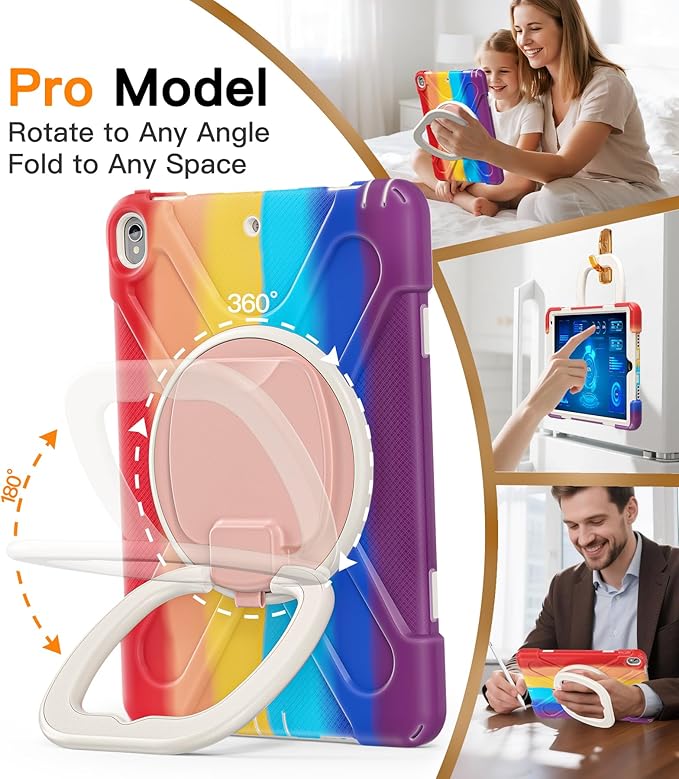 BATYUE case for iPad Air 3rd Gen 2019 & iPad Pro 10.5" 2017, Heavy Duty Rugged Protective Cover with 360° Swivel Stand, Shoulder Strap & Pencil Holder - for Business, Outdoor, Kids - Colourful Red