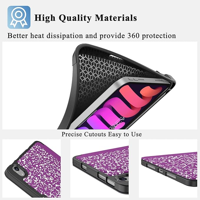Supveco Case for iPad mini 7 (A17 Pro) 2024/iPad Mini 6 2021 8.3 Inch with Pencil Holder-[Auto Wake/Sleep],Slim Protective Case with Soft TPU Back Cover for iPad mini 7th/6th Generation(Purple)