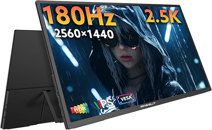 23.8'' Portable Monitor 2.5K 180Hz QHD 1440p, VESA USB-C HDMI Laptop Screen Extender, Built-in Stand Speakers for Laptop Mac PS4/5 Xbox Switch