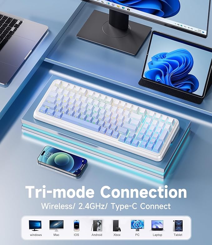 MCHOSE K99 98% Wireless Mechanical Keyboard, Tri-Mode Connection, Compact Gaming Keyboard with Six-Layer Padding Gasket, RGB Backlit,Hot Swappable Custom Keyboard for Mac/PC