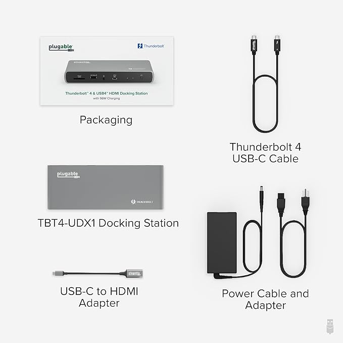 Plugable Thunderbolt 4 Docking Station | TAA-Compliant Dual Monitor Laptop Dock for Mac & Windows | 3X Thunderbolt Ports, USB-C to HDMI Adapter, 100W PD, 2.5Gb Ethernet, 4X USB-A 10Gbps (TBT4-UDX1)
