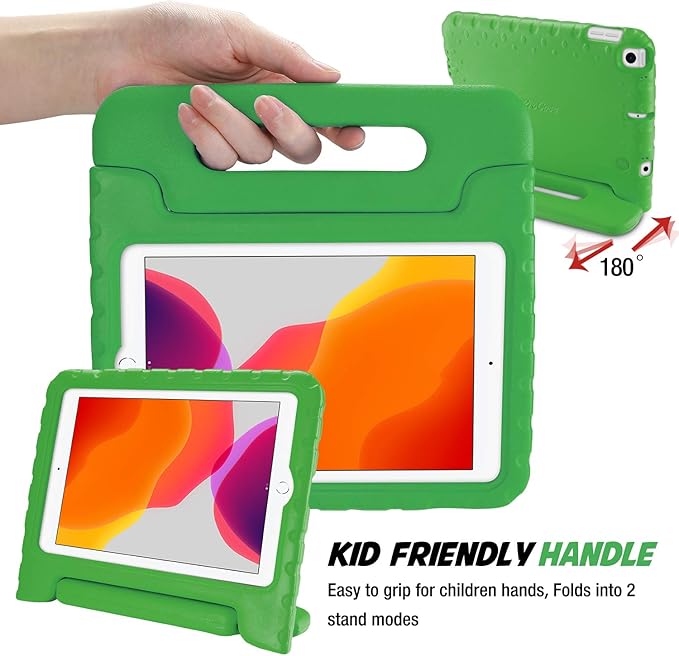 ProCase Kids Case for iPad 9th Generation/iPad 8/iPad 7, iPad 10.2 Case 2021 2020 2019/iPad Air 10.5/iPad Pro 10.5 Kids Case, Shockproof Lightweight Case with Convertible Handle -Green