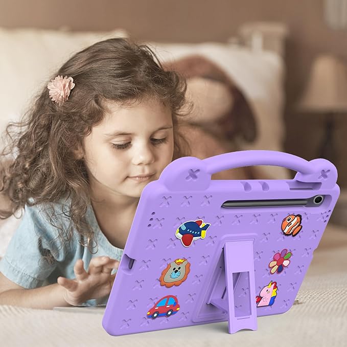AKABEILA Compatible with Samsung Galaxy Tab S10 Lite 2025 10.9 inch Tablet Case, Kids Friendly Universal Lightweight Shockproof Protective Case with Shoulder Strap & Stand Handle Light Purple