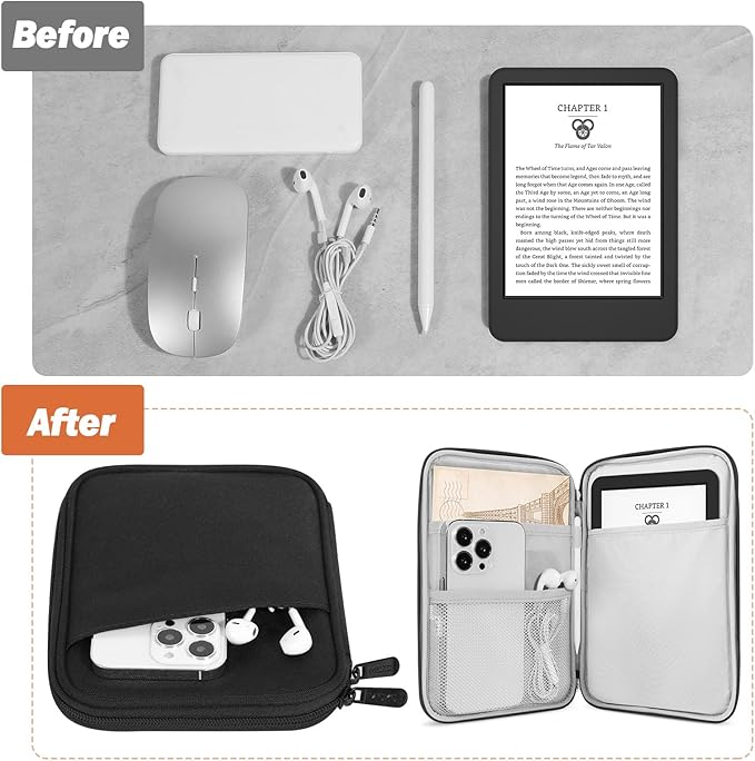 MoKo 6-7" eReader Sleeve Bag for 7" ereader Colorsoft Signature Edition, All-New 6" ereader 11th Gen 2022/10th Gen 2019/8th Gen 2016, 6.8" ereader Paperwhite 11th/10th Gen 2021/2018, Black