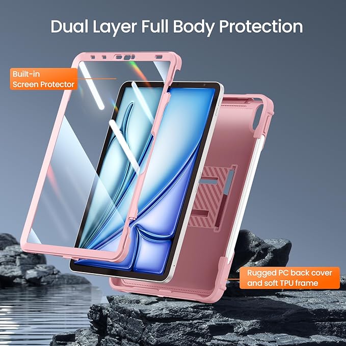 ZtotopCases for iPad Air 11 Inch Case (M3/M2-2025/2024), iPad Air 6th/5th/4th Generation 10.9 Inch 2022/2020, iPad Pro 11" 2018 1st, Built-in Screen Protector, Shockproof Cover+ Kickstand - Pink