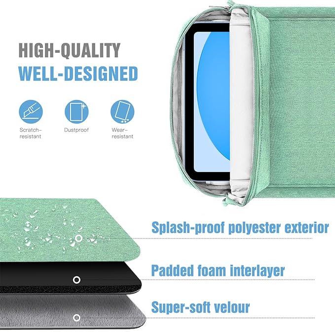 TiMOVO 9-11 Inch Tablet Sleeve Bag with Shoulder Strap for iPad 11-inch A16 2025, iPad 10th Gen. 10.9"/10.2", Galaxy Tab A9+/A11Plus 11", Bodhi Green