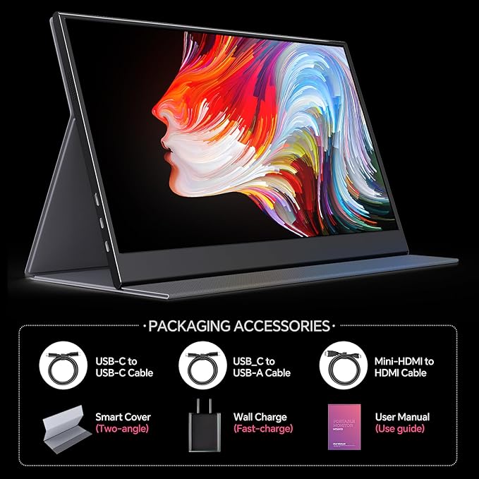 Anyuse 4K Portable Monitor 15.6" 3840x2160 UHD USB-C HDMI Laptop Monitor, 100% RGB IPS Computer Gaming Display HDR Travel Monitor w/Speakers & Smart Cover for Laptop Xbox PS5 Switch PC Phone
