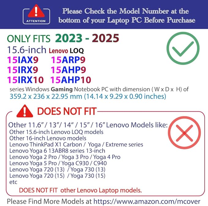 mCover Case ONLY Compatible for 2023-2025 15.6" Lenovo LOQ 15IAX9 15ARP9 15IRX9 15AHP9 15IRX10 15AHP10 Series Windows Computers (NOT for Other Lenovo Models)- Red