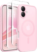 CAPRARO Magnetic Compatible with iPhone 16 Case, Upgraded [Full Camera Protection] [Compatible with MagSafe] Protective Translucent Matte Women Girl Phone Case Cover, Pastel Pink