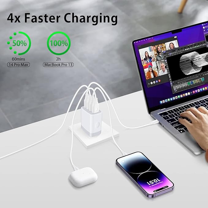 USB Charger Block for iPhone 17e 17 Pro Max Air 16 15 14 13 12 11 XR XS X 8,Samsung Galaxy A17 5G S26 Ultra,Pixel 10a,Fast Charging Station USB Wall Charger Multi USB Port Adapter Plug Cube Travel Box