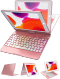 MMK for iPad 6th Generation Case with Keyboard | Compatible with iPad 5th Gen (2017) & iPad Air (1st, 2th Gen | 2013, 2014) & iPad Pro 9.7 inch (2016) | 10 Color Backlight & 360 Rotation-Rose Gold