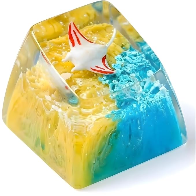 Manta Ray Artisan Keycap Yellow Blue Ocean R1 SA Profile Custom Sea Creatures Keycaps 1U ESC Handmade Gaming Resin Key Cap Cherry MX Switch Compatible Mechanical Keyboard Manta Ray Lover Gift