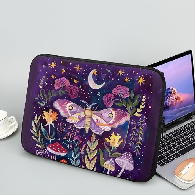 Butterfly Mushroom Laptop Protective Sleeve for Women 13 inch Computer Sleeve Bag Cute Portable Lap Top Case Suitable for Travel School Office Neatly Organizers Purple