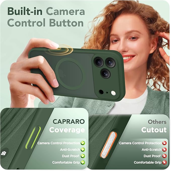 CAPRARO Magnetic for iPhone 17 Pro Max Case, Upgraded [Full Camera Protection] [Compatible with MagSafe] Protective Translucent Matte Women Girl Phone Case Cover, Deep Green