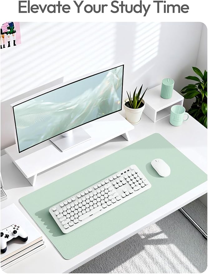 YSAGi Leather Desk Protector, Office Mat, Large Mouse Mat, Non-Slip PU Leather Blotter, Laptop Desk Pad, Waterproof Writing Pad for Office and Home (Pale Green, 47.2" x 23.6")