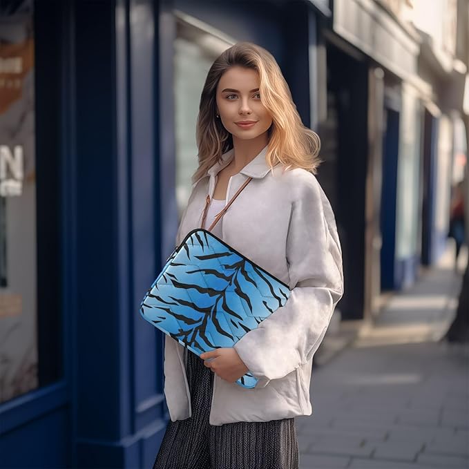 Laptop Case Sleeve, Blue Tiger Black Stripes Pattern Shockproof Protective Computer Carrying Cover, Briefcase Handbags 13-13.3inch Laptop Sleeve Bag
