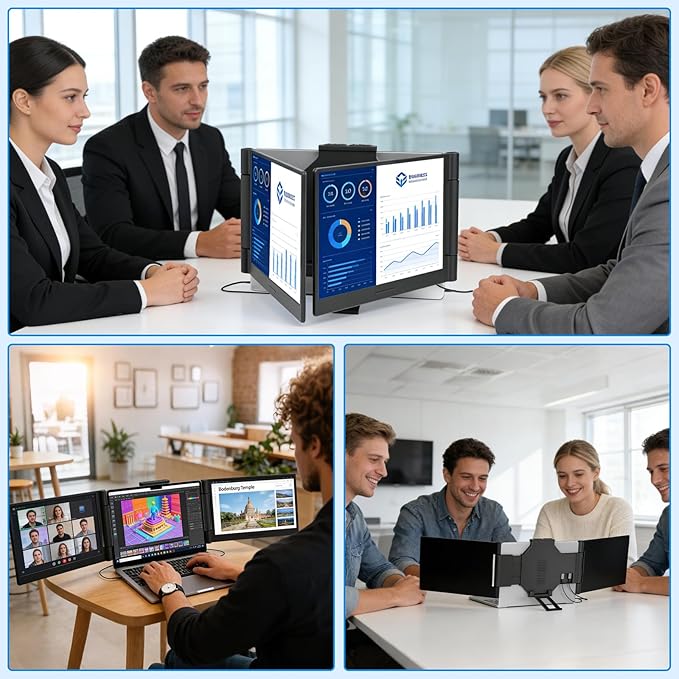Funhill Laptop Screen Extender 14 inch Laptop Monitor Extender 1080P IPS, Triple Portable Monitor for Laptops 13-17.3" with Display/HDMI Port, Plug-Play Portable Screen for Windows/Chrome/Android