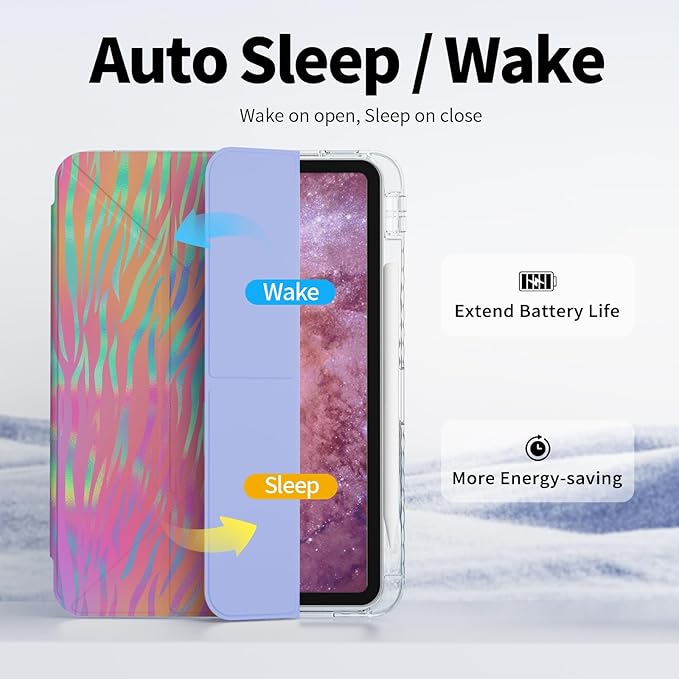 for iPad Air 11 inch Case M3 (2025)/ M2 (2024) Chip, iPad Air 5th/4th Generation 10.9-inch Case with Pencil Holder, Origami Multi-Angles Stand, Slim Clear Cover, Colorful Zebra