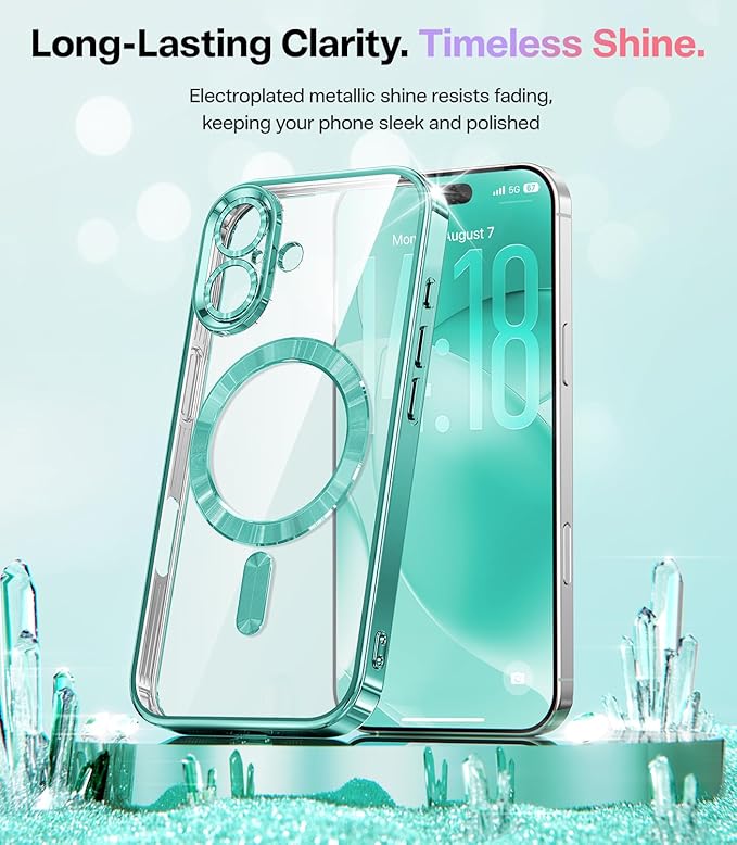 Meifigno Designed for iPhone 17 Case 6.3", [Glitter Card & Wrist Strap] [Compatible with MagSafe] [2X HD Screen Protectors] Surround Raised Lens Protection for iPhone 17 Case 6.3 Inch, Teal