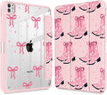 May Chen Case for iPad Pro 11-Inch M5/M4 2025/2024 (6th/5th Generation), [Penceil Holder] Trifold Stand Auto Wake/Sleep Clear TPU Protection Back Cover, Pink Boots Bows