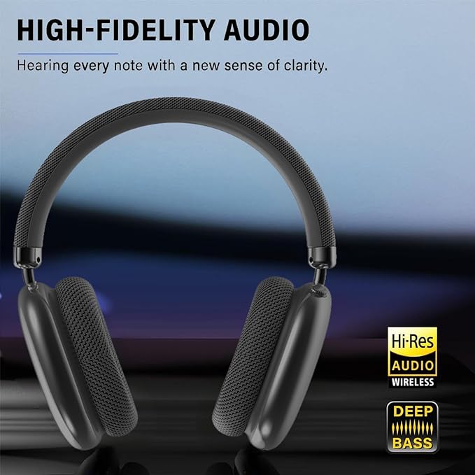 Wireless Over Ear Headphones, Noise Canceling Bluetooth 5.3 Head-Phones with Microphones,Hi-Res Audio,24H Playtime,HiFi Audio Adjustable Heads for iPhone/Android/Samsung - Black