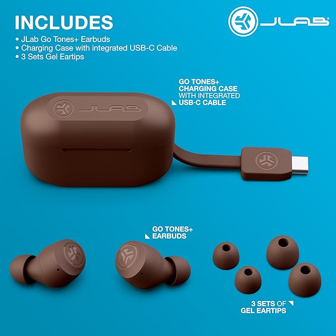 JLab Go Air Pop+ Tones True Wireless Earbuds, in Ear Bluetooth Headphones with Microphone, 35H Playtime, USB-C Charging Case, Dual Connect, EQ3 Sound, 4625 W