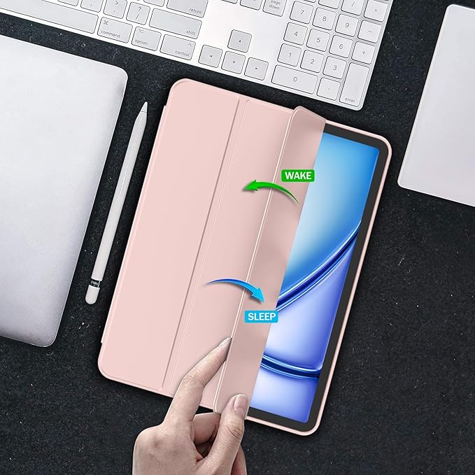 iMieet iPad Air 11 Inch Case M4/M3/M2(2026/2025/2024), iPad Air 5th/4th Generation Case 2022/2020 10.9 Inch with Pencil Holder,Trifold Stand Smart Case with Soft TPU Back(Rose Pink)