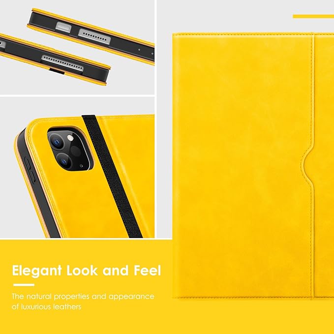 VIKESI Case for iPad Air 13 inch (M4) 2026 / (M3) 2025 / (M2) 2024,Premium Leather Folio,Apple Pencil Holder,Auto Sleep/Wake,Stand Cover - Yellow
