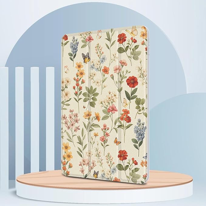 Case for iPad pro 10.5 inch 2017/ iPad Air 3rd Generation 2019, Case with Pencil Holder, Stand Clear Back Cover Cute Cool Design for Women Girls, Auto Sleep/Wake, Wildflower B