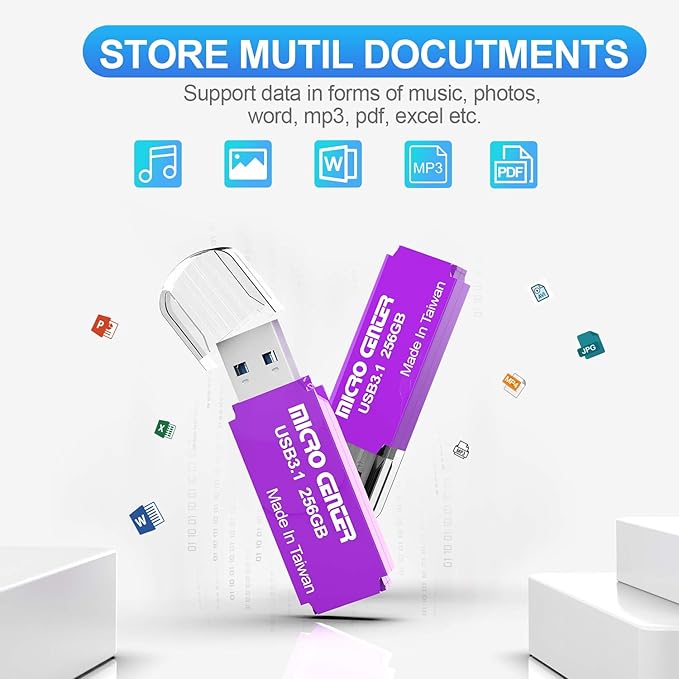 Micro Center Pro 256GB USB 3.1 Gen1 Flash Drive Faster USB Stick External Data Storage Thumb Drive (256GB, Purple)