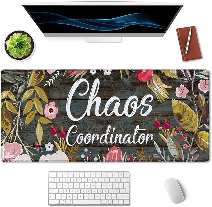 Chaos Coordinator Motivational Quote Mouse pad 35.5 X 15.7 Inch XXL Floral Full Desk Mousepad Extended Large Non-Slip Rubber Base Waterproof Big Keyboard Mat with Stitched Edges for Gaming and Office