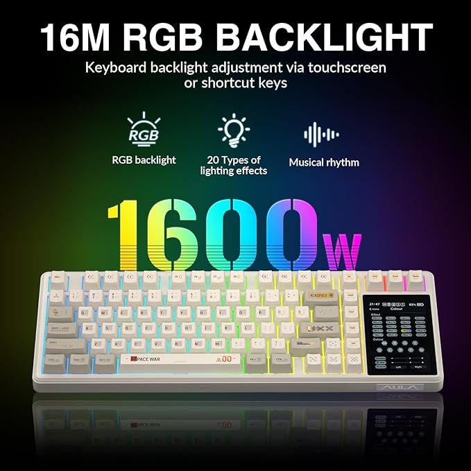 Aula L99 Wireless Mechanical Keyboard with Smart Touch Screen,Tri-Mode Hot Swappable Custom Gaming Keyboard,RGB Backlit,PBT Keycap,Gasket Mount Creamy Sound Computer Keyboards for Office PC,84 Keys