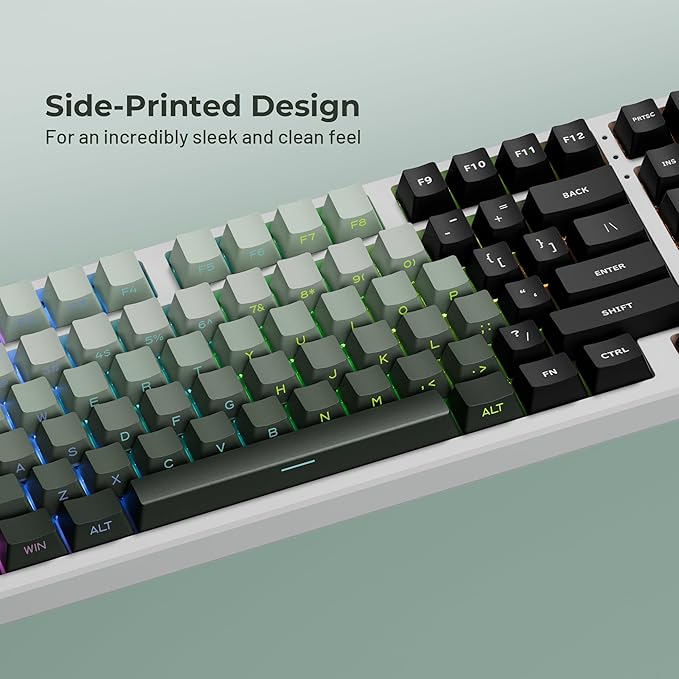 SDYZ XVX Shine Through Gradient Seaweed Green Keycaps - 136 Keys, Side Print, Double Shot PBT, OEM Profile for Cherry Gateron MX Switches