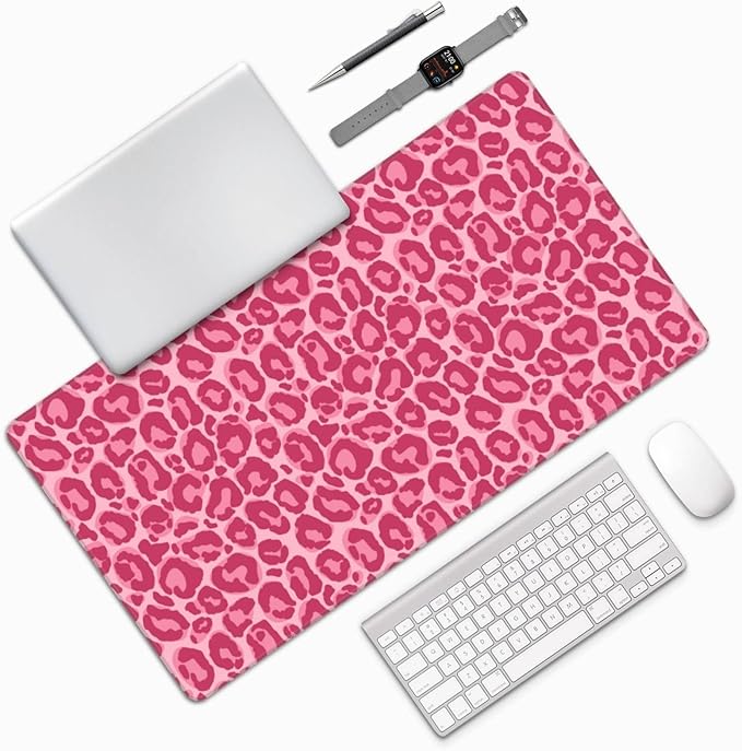 Pink Leopard Print Large Extended Mouse Pads XL Mousepad with Stitched Edges Non-Slip Rubber Base Computer Keyboard Pad Desk Mat for Home Office Desk Decor, 29.5" X 15.8"