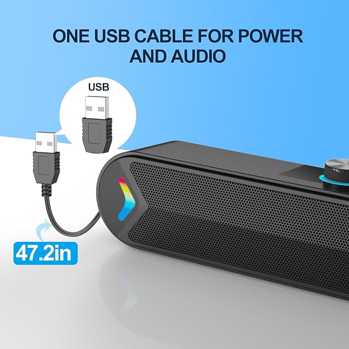 LENRUE Computer Speakers for Desktop,PC Speakers with Basic Stereo Sound & Colorful Lights, Single USB for Both Power and Audio,Desktop Laptop Sound Bar Speakers for Gaming,Movies,Music