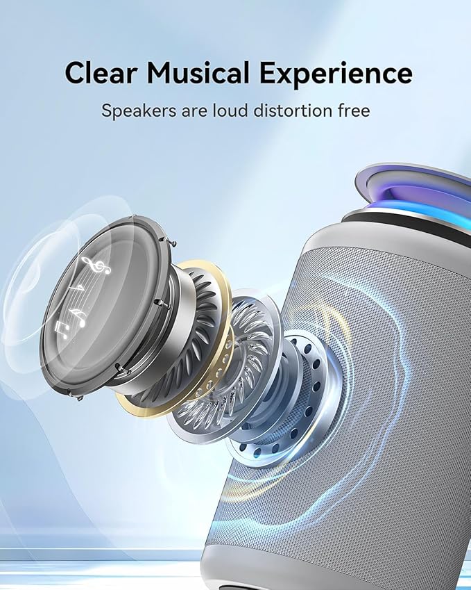 LENRUE Small Portable Bluetooth Speaker with Lights, TWS Stereo Surround Sound, Type C Powered, Bluetooth 5.3, AUX TF Card Input, Wireless for Outdoor Home, Coolest Gifts
