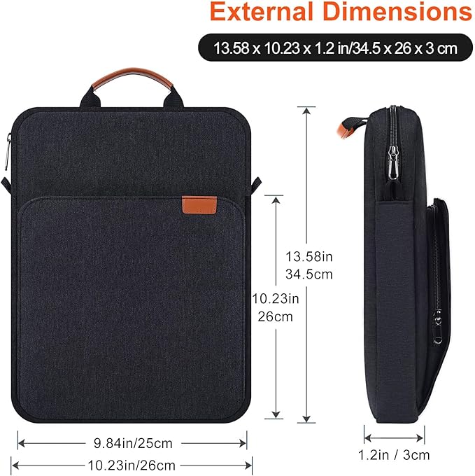 12.9 Inch Tablet Laptop Sleeve for Macbook Pro 14.2 Inch/Air 13.6"/Neo 13,Samsung Galaxy Tab S11 S10 S9 Ultra 14.6",iPad Pro 13 M5 M4/Air 13 M4 M3 M2/Pro 12.9 Carrying Case,Surface Laptop 13.8"-Black