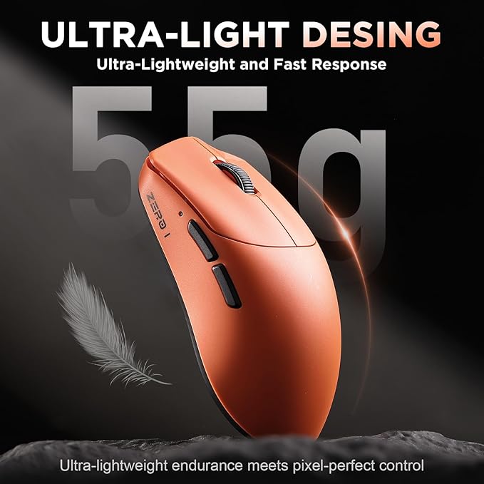 Zero 1 Pro Gaming Mouse,55g Ultralight Wireless Mouse, PAW3311 12K DPI, Tri-Mode 2.4G/Bluetooth/USB-C,Programmable Ergonomic Design,for Laptop/PC/Mac(Orange)