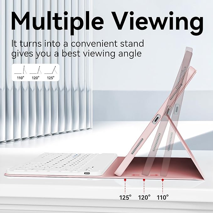 Keyboard Case for iPad Pro 11 Inch 4th Generation/Pro 3rd Gen/Pro 2nd Gen with Pencil Holder, Folio Detachable Wireless Bluetooth Keyboard & Flip Stand Case for iPad Pro 11 Inch, Pink