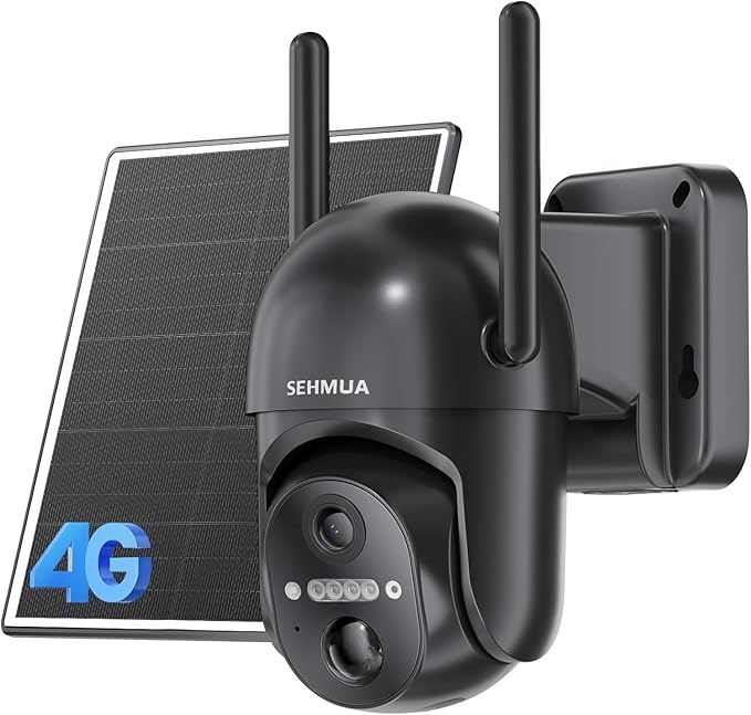 SEHMUA 4G LTE Cellular Solar Security Camera Wireless Outdoor, No WiFi Solar Powered Camera, 360° Live View, 2K Color Night Vision, PIR Motion Sensor, 2 Way Talk, Built in SIM Card
