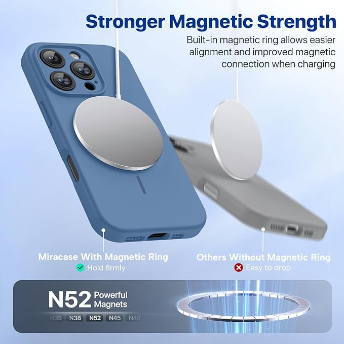 Miracase Magnetic for iPhone 16 Pro Max Case, [Soft Anti-Scratch Microfiber Lining], Compatible with MagSafe, Liquid Silicone Case Shockproof Drop Protection Phone Case for 16 ProMax,Glass Blue
