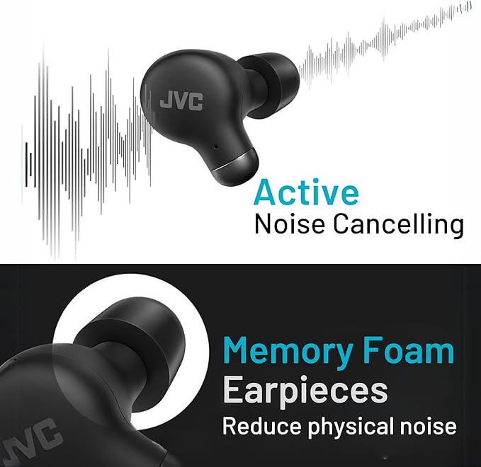 JVC Active Noise Cancelling True Wireless Earbuds - Bluetooth 5.3 with ANC - Comfortable Fit with S/M/L Silicon & Memory Foam Earpieces - IPX4 Water Resistant - 28 Hrs Playback - Compact Charging Case