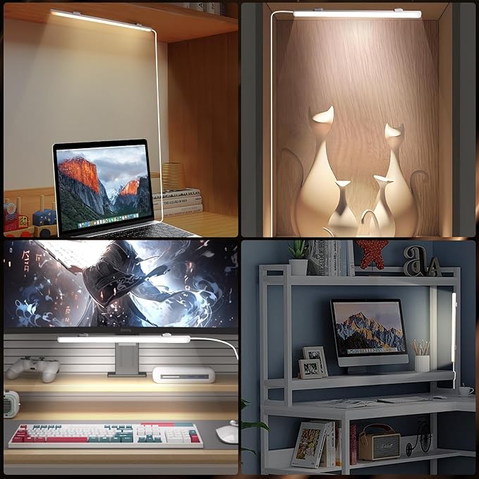 12 Inch LED Light Bar USB Powered 3 Colors White, Warm White, Yellow, with Switch, Magnetic Dimmable Frosted Cover, for Under Monitor Desk Cabinet, 3D Printer, Over Sink