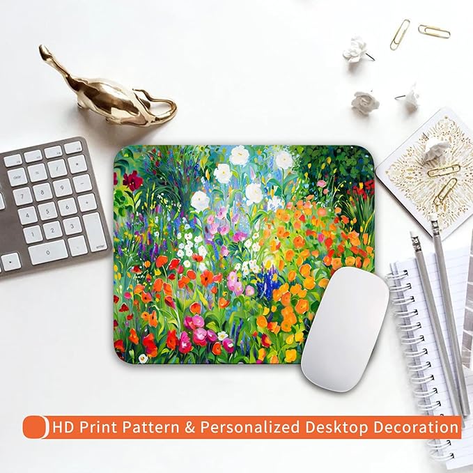 Square Mouse Pad Flowers Floral,Personalized Premium-Textured Custom Mouse Mat Design,Washable Mousepad Lycra Cloth,Non-Slip Rubber Base Computer Mouse Pads for Wireless Mouse