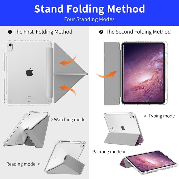 Case for iPad Air 11 Inch M4/M3/M2 (2026/2025/2024), iPad Air 5th/4th Generation 10.9" Case, Clear Back Cover Origami Trifold Stand with Pencil Holder, Black Flower