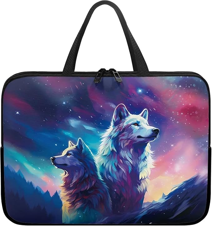 Galaxy Wolves Laptop Sleeve for Women, 15 Inch Laptop Sleeve with Handle Protective Travel Carrying Case for 10-17 Inch Computer, Notebook, Chromebook, Tablet Bag