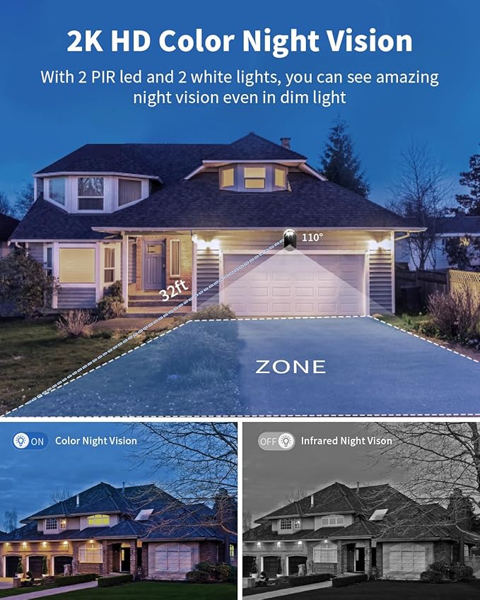 Armorcope Security Cameras Wireless Outdoor, Battery Powered 2k Color Night Vision, AI Motion Detection, IP66 Weatherproof, 2-Way Talk, SD/Cloud Storage, 2.4Ghz WiFi Cameras for Home Security(2 Pack)